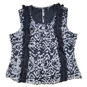 J. Peterman Co Silk‎ Blouse Womens 18 Black Gray Frilly Sleeveless Top Feminine